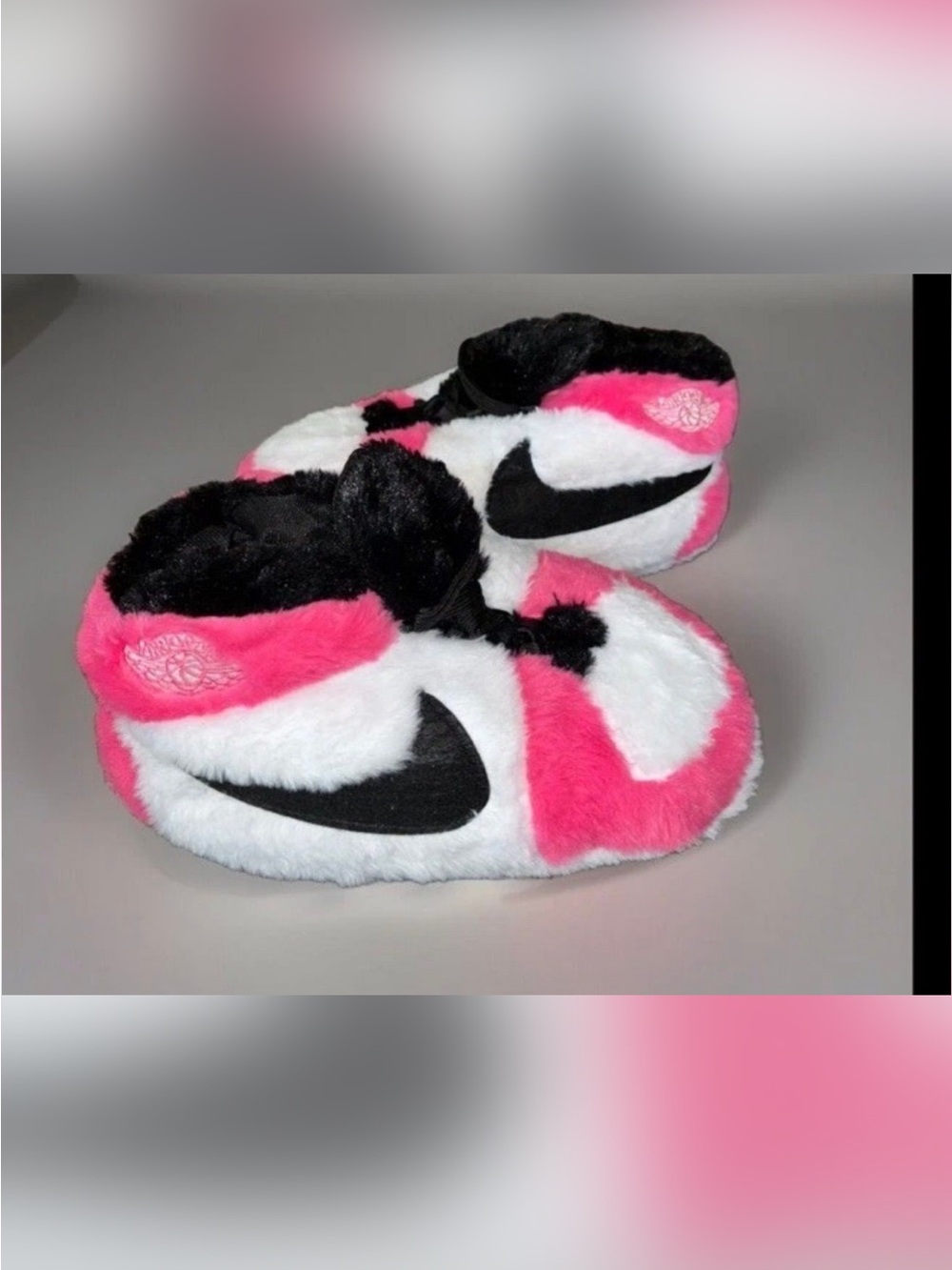 Nike Plush Slide Slippers in Pink, White & Black
